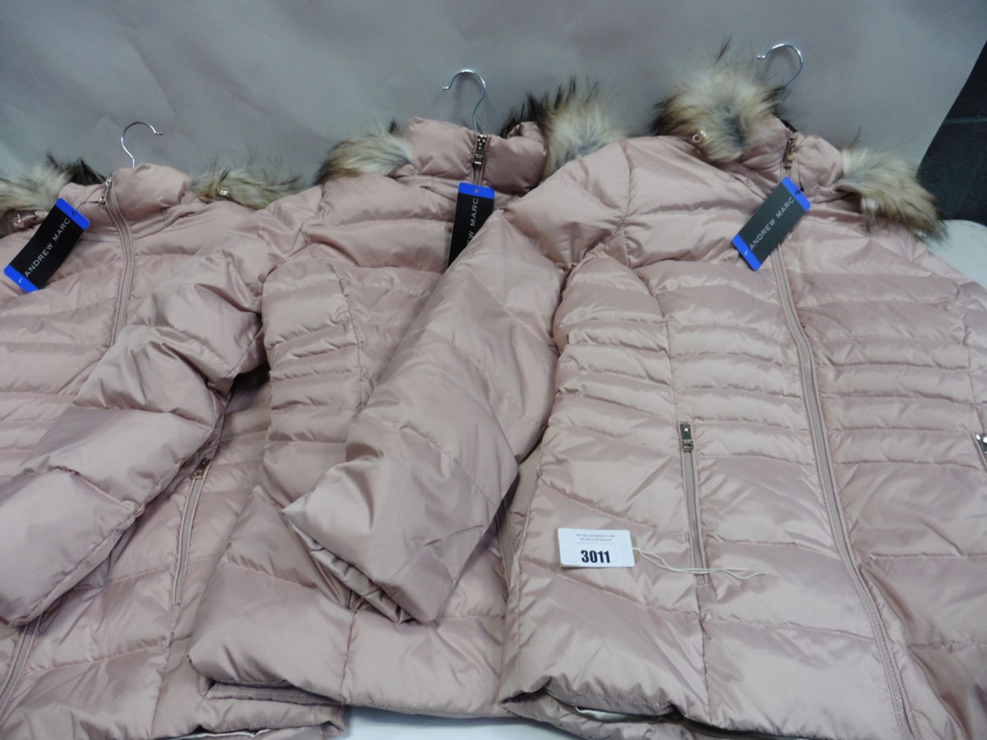 Three ladies full zipped fur hood Andrew Mark coats in pink size L