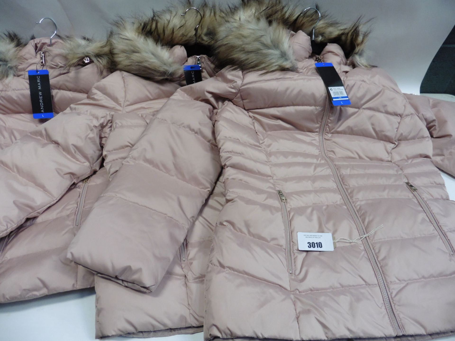 Three ladies full zipped fur hood Andrew Mark coats in pink size L