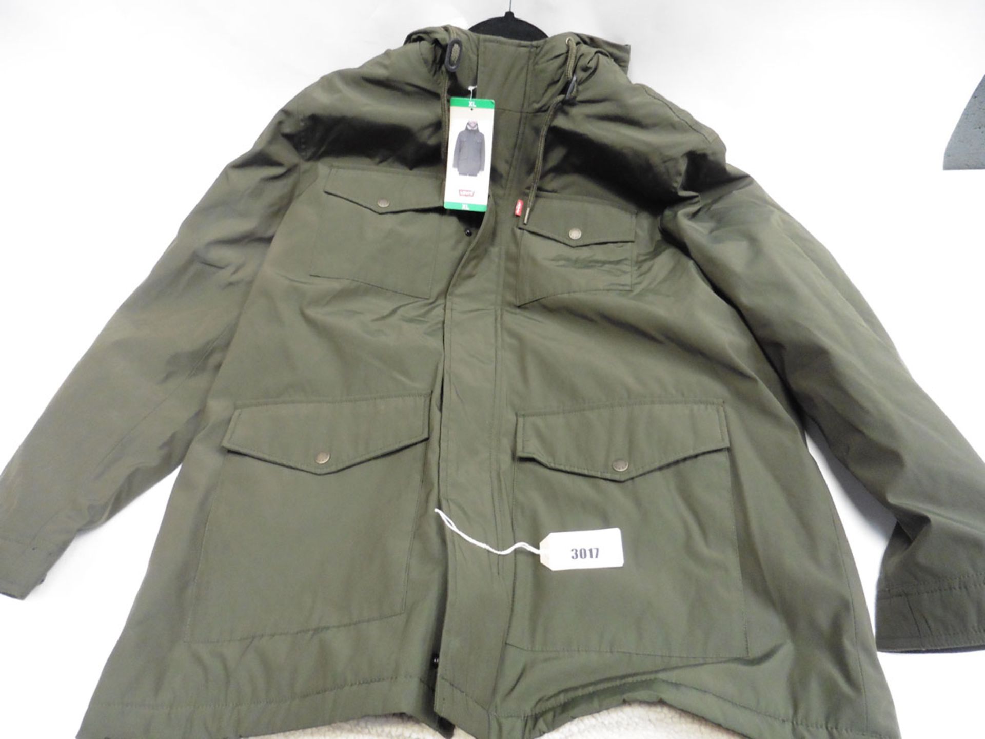 Mens full zipped hooded Levi coat in green size XL