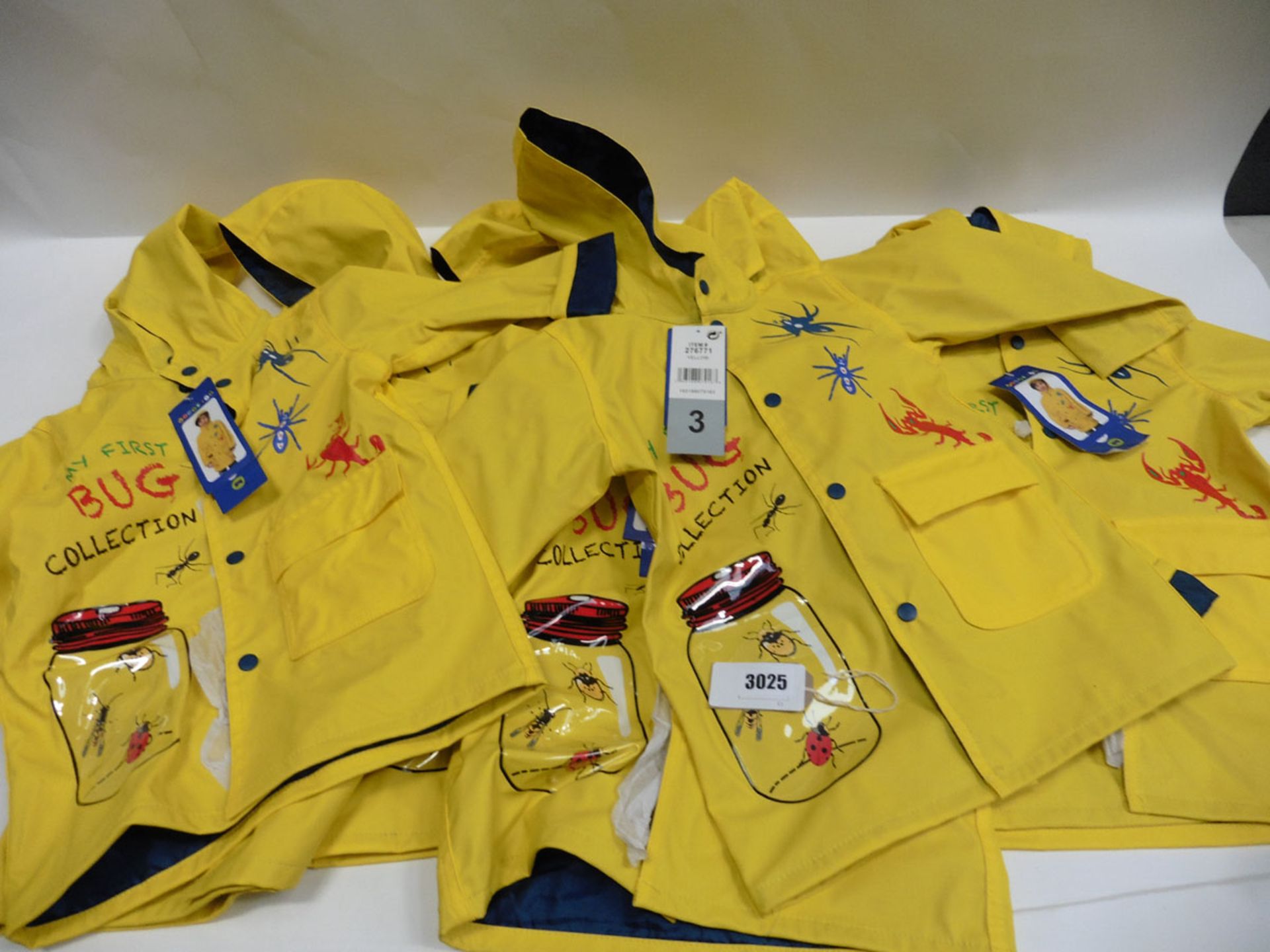 Six children's boys yellow rain coats