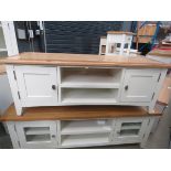 White painted oak top small TV audio cabinet with 2 shelves and 2 single door cupboard (6)