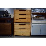 A pair of pine finish three drawer chests, w. 89 cm Fair condition
