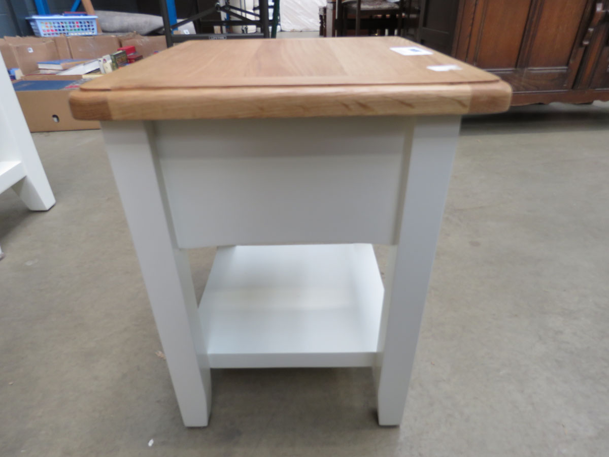 Small white painted oak top lamp table with single drawer and shelf (9) - Image 4 of 4