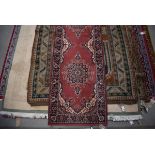 (15) Pale pink runner carpet with blue floral motifs and border, approx 80 x 245cm
