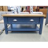 Blue painted oak top coffee table with drawer under (7)