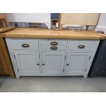 Grey painted sideboard with oak top 3 drawers and 3 cupboards under (4)
