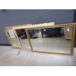 3 bevelled mirrors in gilt and cream frames