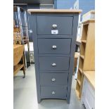 Blue painted oak top 5 drawer tallboy (115)