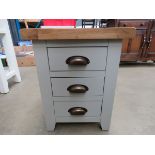 Grey painted oak top bedside chest of 3 drawers (3)