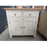 Cream painted oak top small sideboard with 2 drawers and double door cupboard (134)