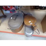 Stainless steel fish kettle, lidded cooking pot plus a pair of bellows