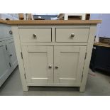 Cream painted oak top small sideboard with 2 drawers and double door cupboard (96)