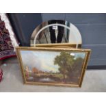 5049 Dome topped mirror, an oval gilt picture frame plus a Constable print of the Mill at Dedham