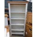 White painted oak top 5 shelf open front bookcase
