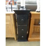 Narrow black painted 3 drawer cabinet