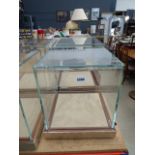 Pair of cube shaped glazed display cabinets (no keys, unlocked)