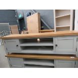 Grey painted oak top large TV audio unit with 2 shelves and 2 single door cupboards (51)