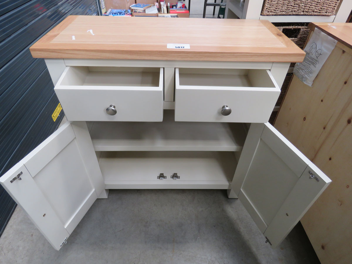 Cream painted oak top small sideboard with 2 drawers and double door cupboard (134) - Image 2 of 5