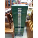 Narrow green painted metal filing cabinet Good condition