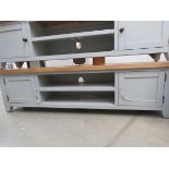 Grey painted oak top large TV audio unit with 2 shelves and 2 single door cupboards (53)