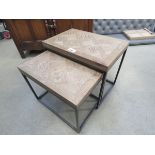 Modern nest of 2 tables on metal frame (93) Slight mark on smaller tables and veneer damaged
