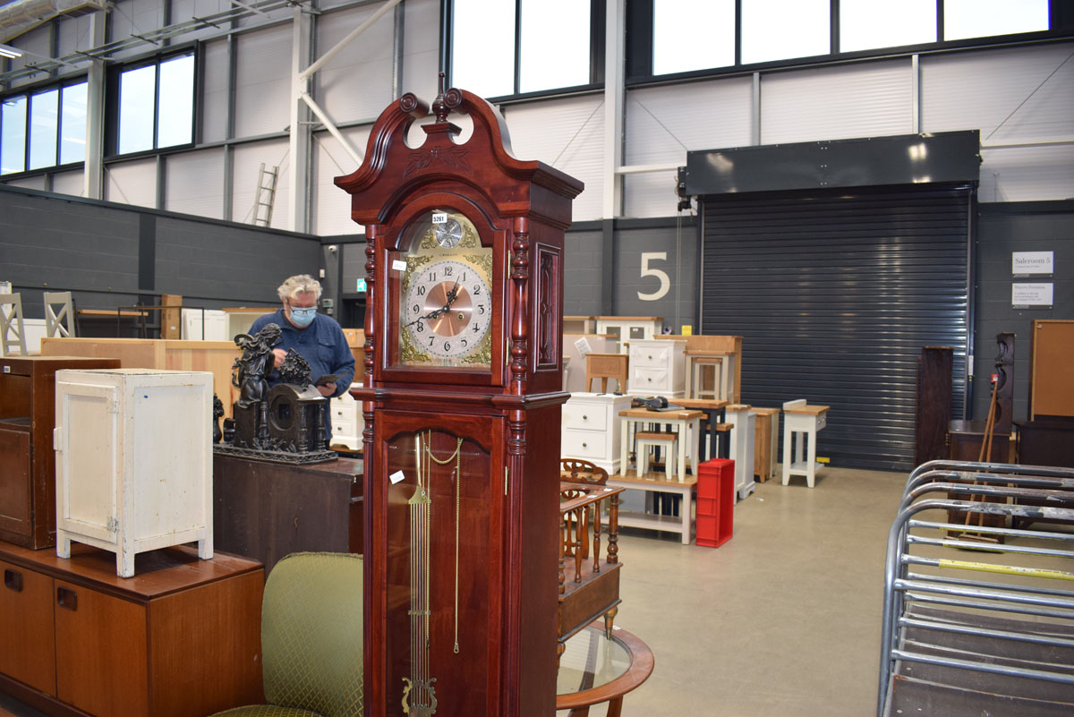 A modern mahogany cased grandfather clock by C. Wood & Son Working order unknown