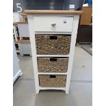 White painted oak top tall unit with single drawer and 3 shelves with baskets (118)
