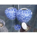 5344 - 2 blue and white pumpkin shaped lidded pots