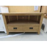 Large oak corner TV audio cabinet with shelf and drawer (56)