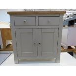 Grey painted oak top small sideboard with 2 drawers and a double door cupboard (40)