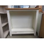 Cream painted oak top open front bookcase (166)