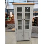 Blue painted oak top 2 door display cabinet with double door cupboard under (126)