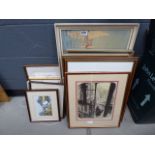 5143 - 2 stacks of prints and paintings, to include: owl, bull terrier, yachts at sea, river with
