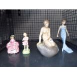 Three Royal Doulton figures 'He Loves Me', 'Bo Peep' and 'Diana - Princess of Wales' and a Royal