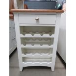 Cream painted oak top small wine bottle unit with single drawer and wine rack (145)