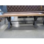 (127) Metal frame oak top bench seat