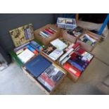 8 boxes containing a large qty of reference books and dictionaries to inc. Titanic, The Blitz,