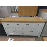 Large white painted oak top sideboard with 2 long drawers and 2 double door cupboards