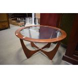 A G-Plan type glazed coffee table of circular form, d. 84 Good condition