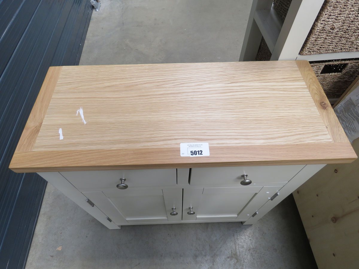 Cream painted oak top small sideboard with 2 drawers and double door cupboard (134) - Image 3 of 5