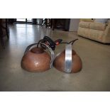 A pair of modern copper finish industrial style ceiling lights Working order unknown