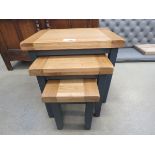 Blue painted oak top nest of 3 tables