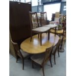 Oval G-Plan extending dining table plus 6 chairs (see soft furnishings policy https://www.