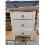 Cream painted oak top bedside chest of 3 drawers