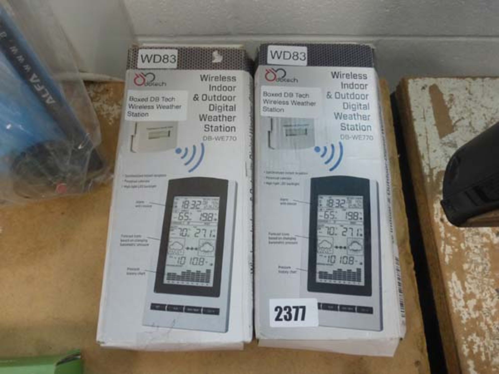 2 boxed DB Tech wireless weather stations