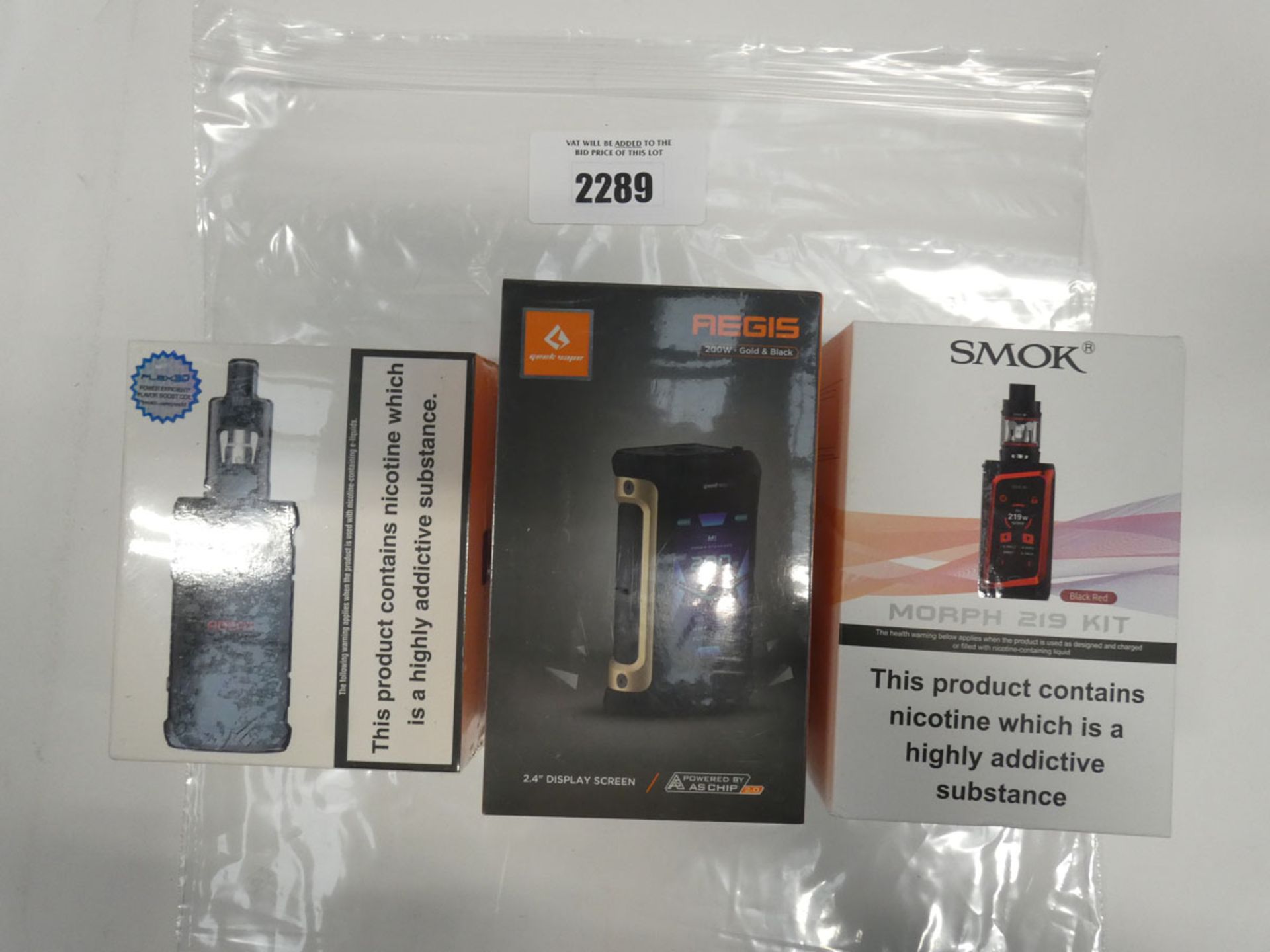 3 vaping kits; Smok Morph 219, Aegis 200W and Adept