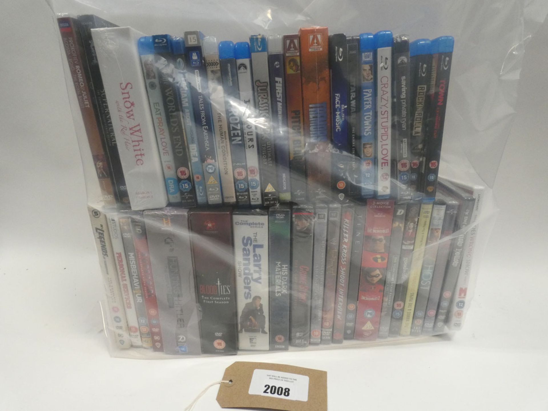 Bag containing quantity of DVD and Blu-Ray films/boxsets