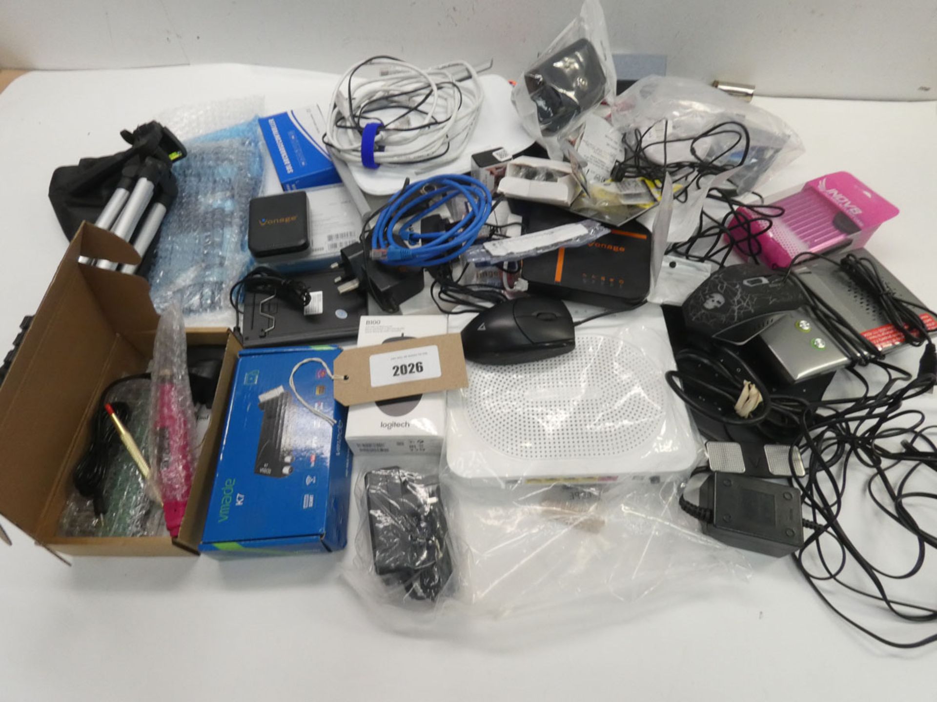 Bag containing electrical related accessories; mice, routers, hubs, converters, adapters,