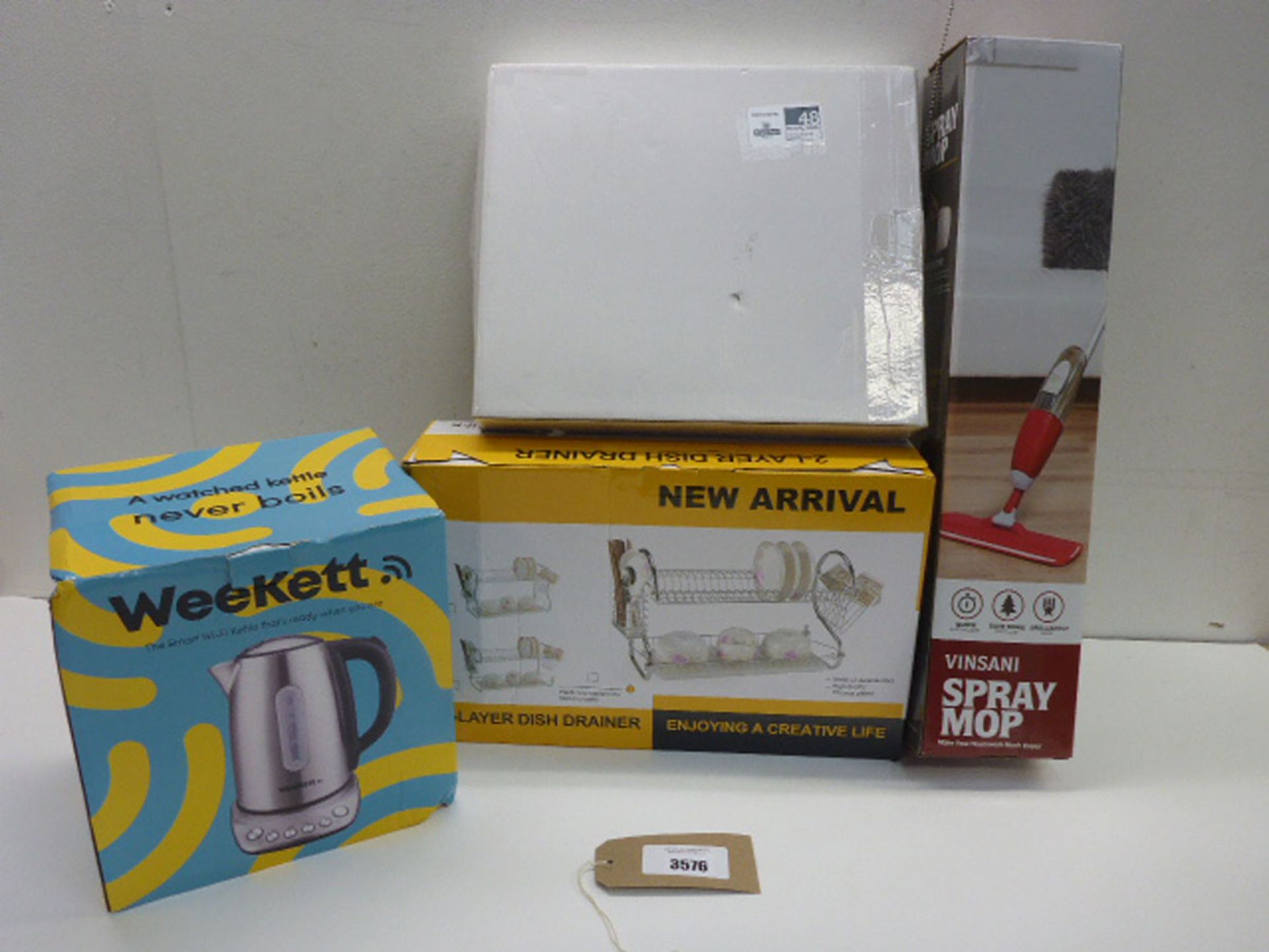 WeeKett smart wi fi kettle, Vinsani spray mop and 2 dish drainers