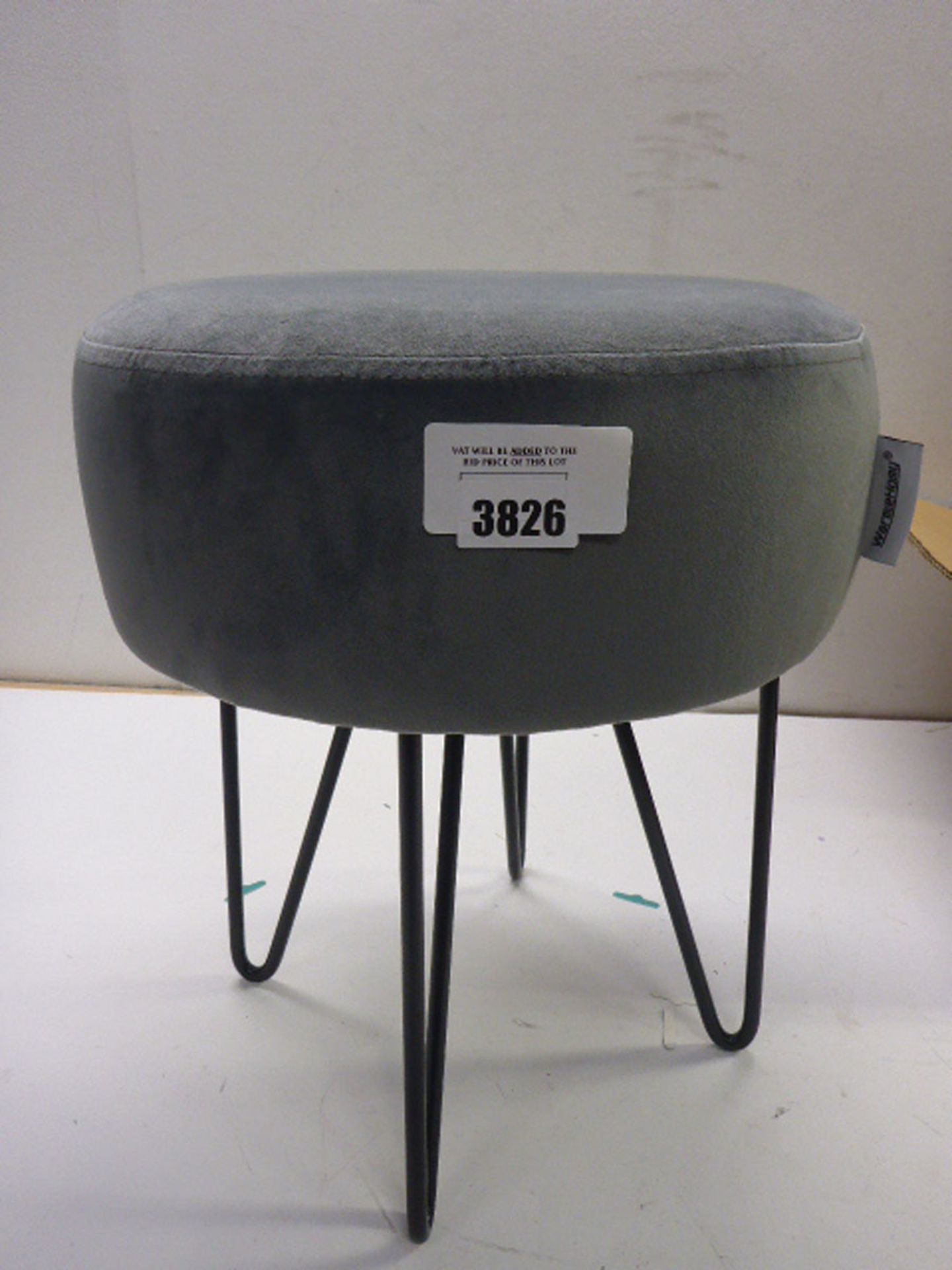 Grey velvet upholstered stool